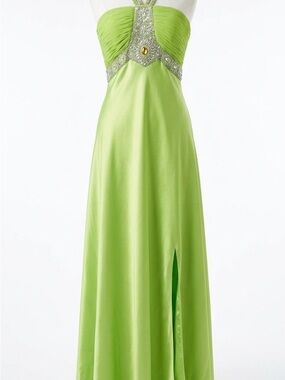 Elegant Lime Green Beaded Halter Evening Dress